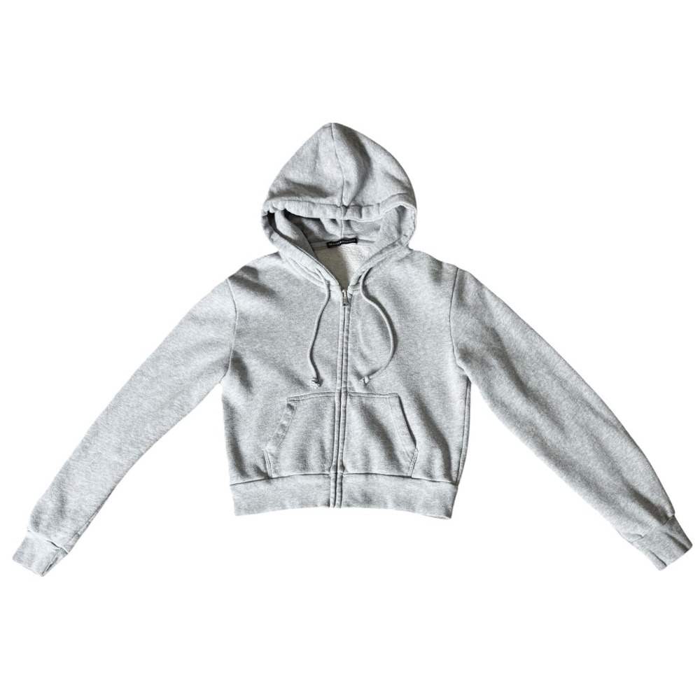 Brandy Melville Crystal Hoodie Gray Cropped Full Zip Sweatshirt One Size